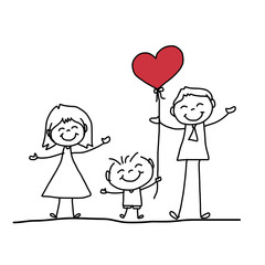 hand drawing cartoon happy family