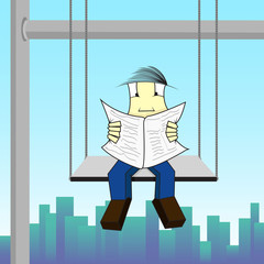 Construction worker reading a newspaper