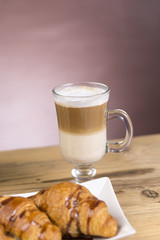 Iced mocha coffee with croissants