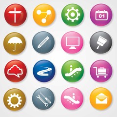 Web and Mobile Icons On 3D Buttons. Eps-10.