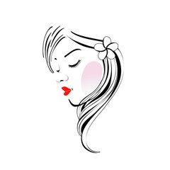 Illustration of a girl with wavy hair and a flower