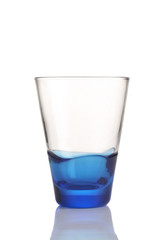 blue glass on white table