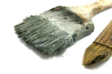 old dirty paint brush isolated on white background