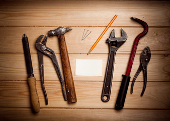 Desk of a carpenter with some tools