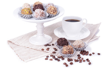 Set of chocolate candies isolated on white