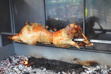 roasted lamb on the spit