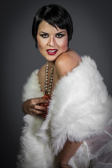 Vogue, Retro posing lady,  flapper dress, Girl dreaming beautifu