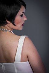 Retro posing lady,  flapper dress, Girl dreaming beautiful young