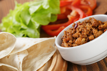 ingregients for mexican food taco or burrito