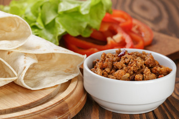 ingregients for mexican food taco or burrito