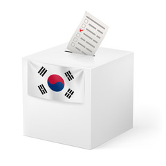 Ballot box with voicing paper. South Korea