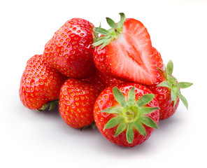Strawberry. Fruits with half on white background