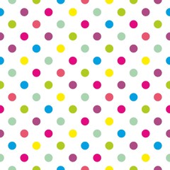 Seamless vector colorful polka dots pattern on white background