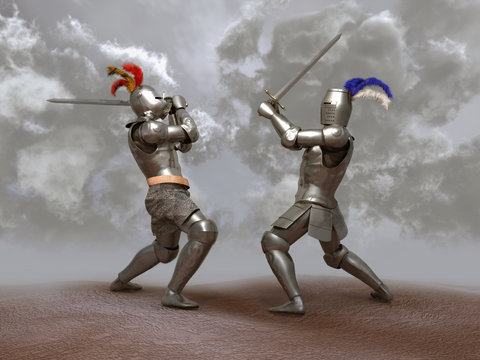 Caballeros luchando