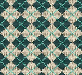 Seamless Rhombus Blue Color Knitted Pattern. Vector