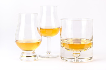 Three different whisky glasses