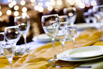 Served table in a restaurant at the holiday eve