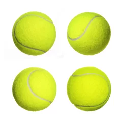 Abwaschbare Fototapete Tennisball-Sammlung lokalisiert auf weißem Hintergrund. Nahaufnahme © Guzel Studio