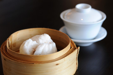 Type of Chinese Steamed Bun with tea cup