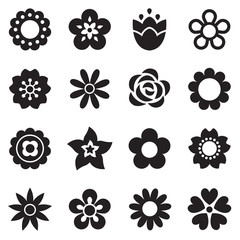 set of simple flower icons in black and white - 62004172