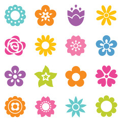 set of simple flat flower icons in bright colors - 62004177