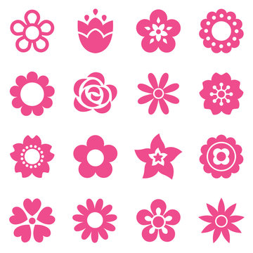 set of simple flat flower icons