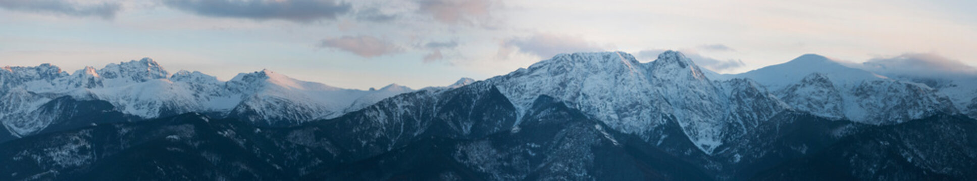 Panoramic view of Tatra Mountain  from Gubalowka Peak on sunset