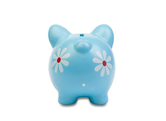 Funny blue piggy-bank View from behind