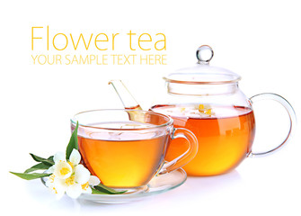 Cup of tea with jasmine, isolated on white