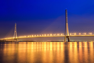 Fototapeta na wymiar beautiful cable stayed bridge at night in nanjing