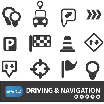 Driving and road sign, vector illustration