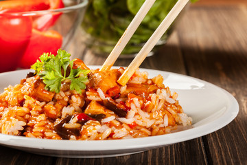 Sweet and sour chicken with rice