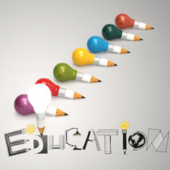 creative design hand drawn EDUCATION  word and light bulb 3d as