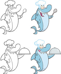 Shark Cartoon Mascot Character 4. Set Collection