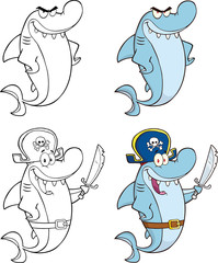 Shark Cartoon Mascot Character 6. Set Collection