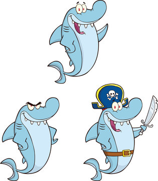 Shark Cartoon Mascot Character 1. Set Collection