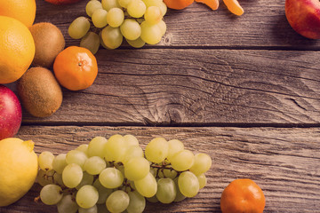 fruits on wooden background