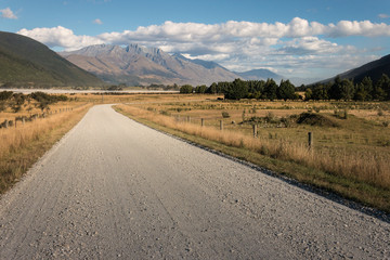 gravel road in Southern Alps, New Zealand