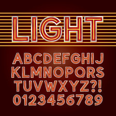 Red Neon Light Alphabet and Numbers, Eps 10 Vector Editable