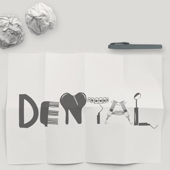 design word DENTAL on white crumpled paper and texture backgroun