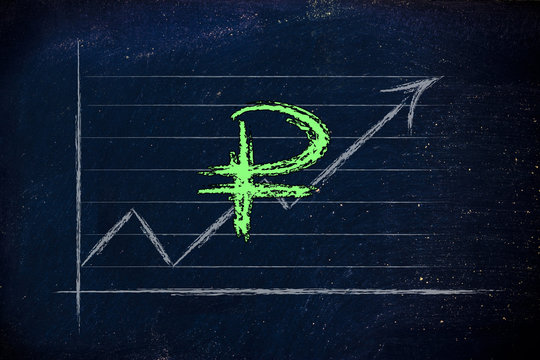 stock exchange graph with ruble currency symbol