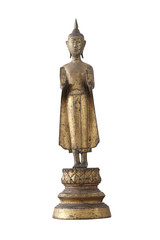 Public wooden buddha  with goldleaf isolaten on white background