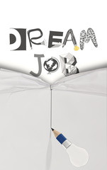 pencil lightbulb draw rope open wrinkled paper show graphic dess