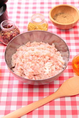 Minced fish in the bowl and spices