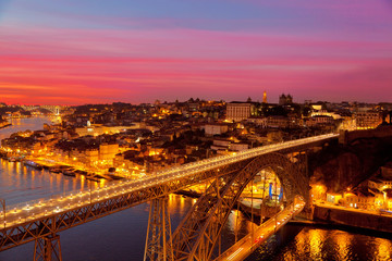 Bridge of Luis I at night over Douro river , Porto, Portugal