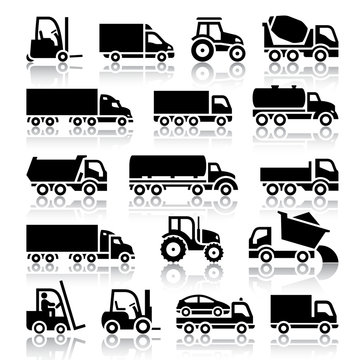 Set of truck black icons