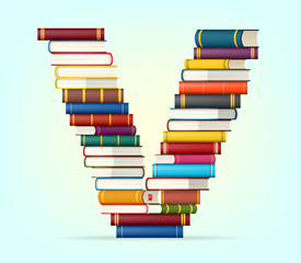 Alphabet from stacks of multi colored books