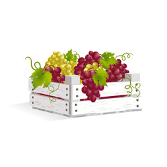 wooden box with grapes