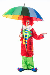 Clown prüft das Wetter