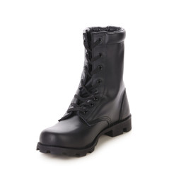 Black leather boot with laces.
